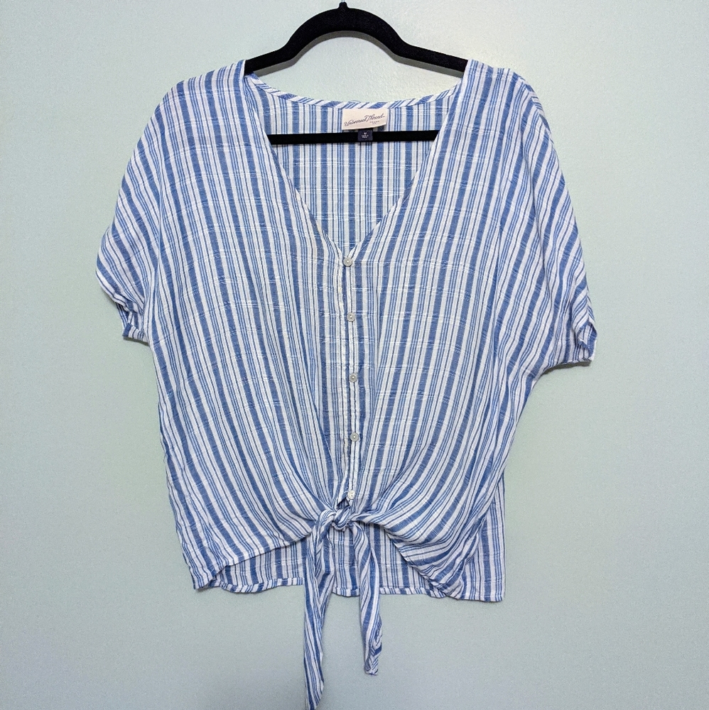NWOT Striped Button Down Tie Front Top